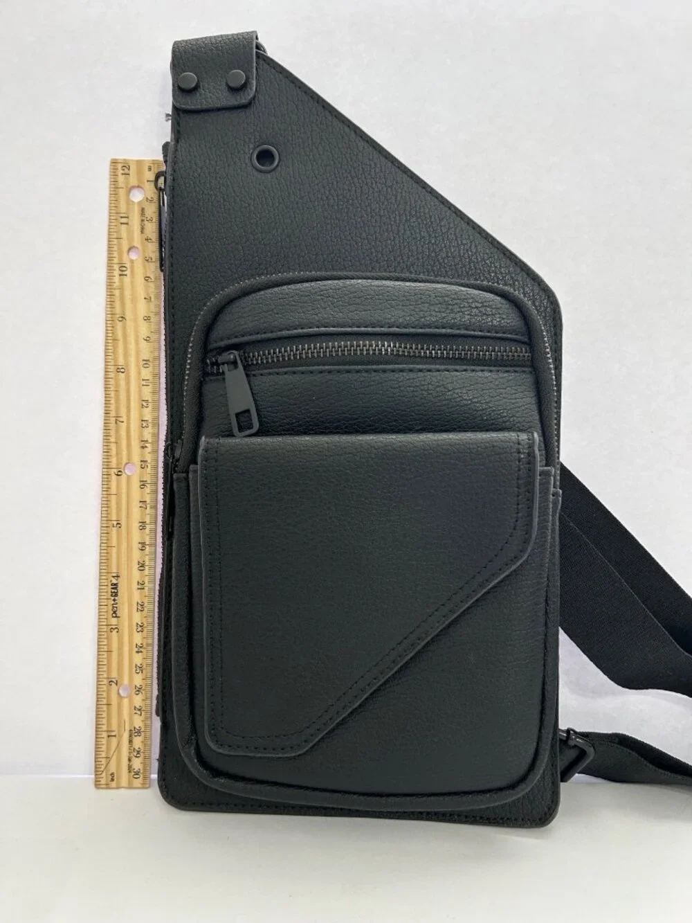 Black Crossbody Faux Leather Sling Crossbody Courier Bag Adjustable Strap Unisex - Picture 5 of 6